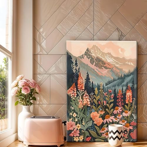 Framed Wildflower Mountain Landscape Wall Art Set of 3, Colorful Floral Wall - Image 5