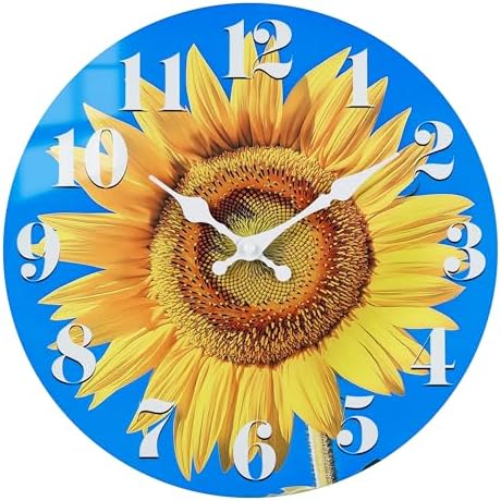 14 Inch Large Sunflower Wall Clock Glass Wall Decor Battery Operated by HorizentWallClock