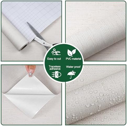 CAX Grasscloth Peel and Stick Wallpaper Beige Textured Contact Paper - Image 7