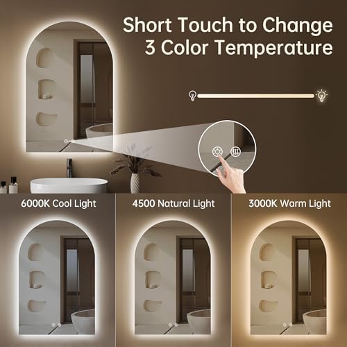 20"x30" Arched LED Lighted Bathroom Mirror - Image 4