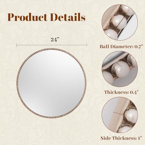 Vintage Round Mirror, 24 Inch Circle Wall Mounted Mirror - Image 4