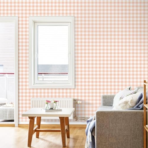 Cohoo Home Orange Peel and Stick Wallpaper Gingham Checkered 17.3''×197'' - Image 2