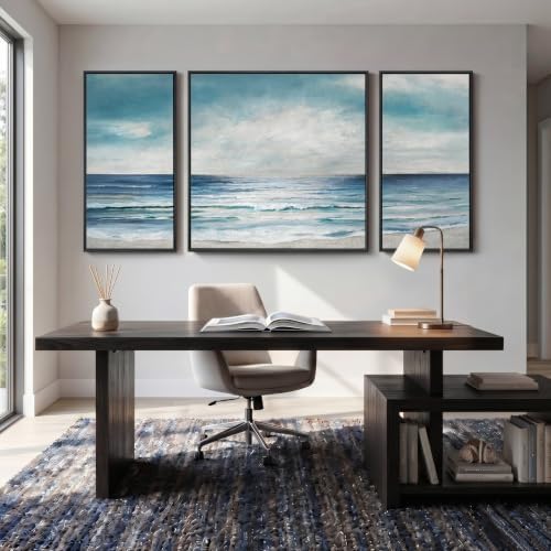 Extra Large Framed Blue White Coastal Wall Art - Image 3