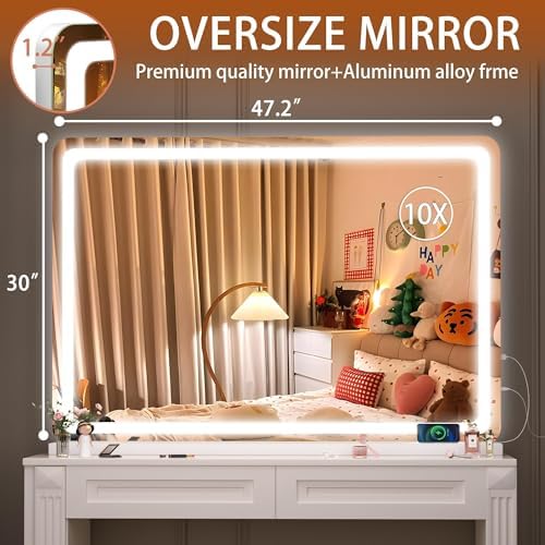 Hasipu Vanity Mirror with Lights, 47.2" x 30" LED Makeup Mirror, Lighted Makeup - Image 2