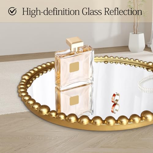 Gold Round Mirror with Beaded Frame ，Circle Antique Bathroom Vanity Mirror - Image 3