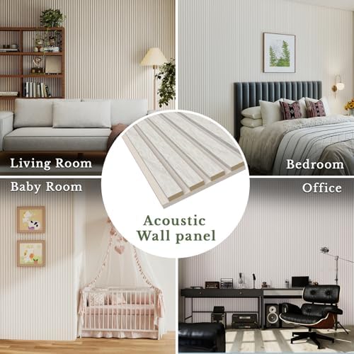MISSDAY Wood Slat Acoustic Wall Panels, 4 Packs 47.2" x 23.6" White Soundproof - Image 3