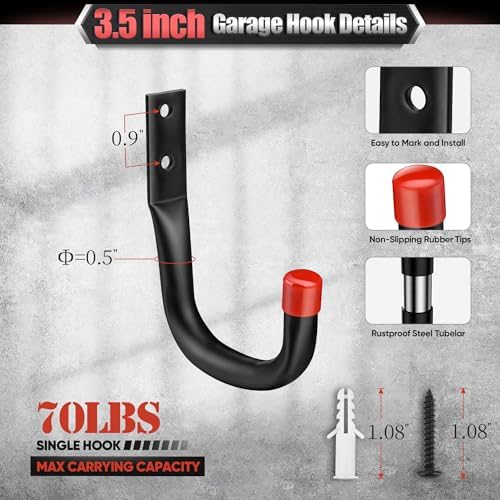 Nacial 20 Pack Heavy Duty Garage Hooks, 9.8" & 3.5" Wall Hooks - Image 4