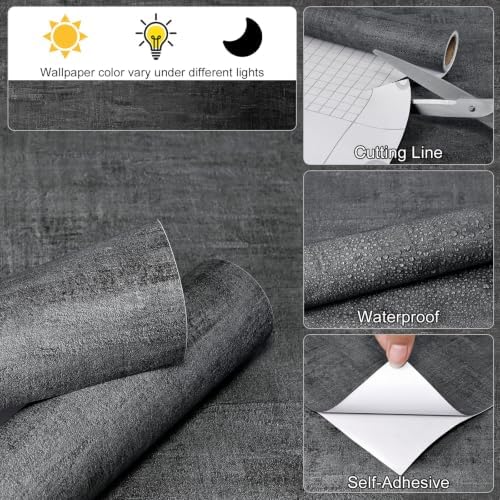 Dark Gray Modern Concrete Wallpaper Peel and Stick Contact Paper 15.7"x472" - Image 4