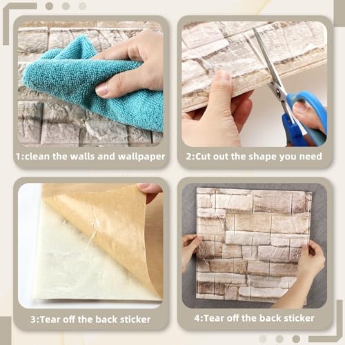 Colarr 60 Pcs 58 Sq ft 3D Wall Panels Peel and Stick, Brick Color - Image 3