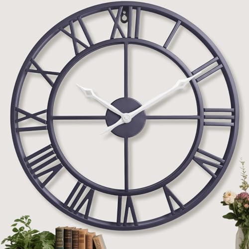 18.5 Inch Slate Gray Metal Round Roman Numerals Large Wall Clock by Unknown