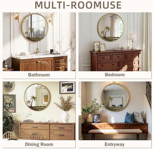 Gold Round Wall Mirror Metal Frame Beach Room Art Decor 32" - Image 5