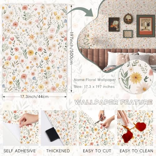 Floral Peel and Stick Wallpaper 17.3"×197" Floral Contact Paper - Image 3