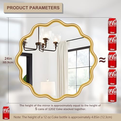 PROHOMEWARE Gold Round Mirror 24 Inch Wavy Bathroom Vanity Mirror Gold Frame - Image 3
