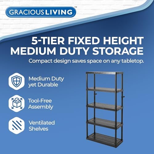 Gracious Living 5 Shelf Unit, Storage Shelves and Rack - Image 4
