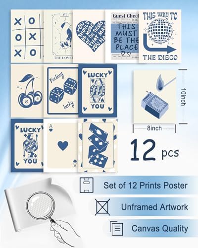 KBKBART 12 Pcs Blue Lucky Poster, Playing Card Wall Art, Poker Room Decor - Image 2