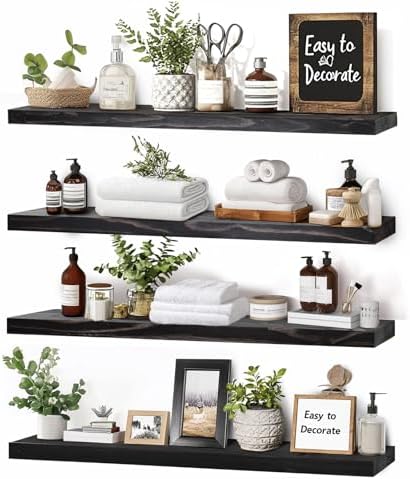 16x5.8x0.8in Floating Wall Shelves Rustic Solid Wood 4-Pack by ABSWHLM