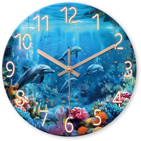 XFM Silent Beach Wall Clocks Battery Operated 16 Inch Blue Dolphin by XFMWallClock