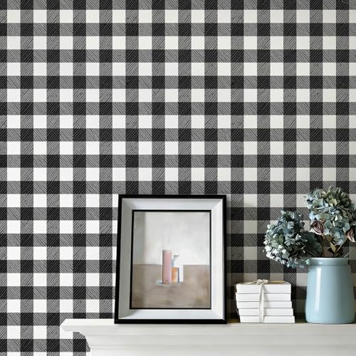 Checkered Wallpaper Black and White Wallpaper 17.3" × 78.7" Peel and Stick by Fiula