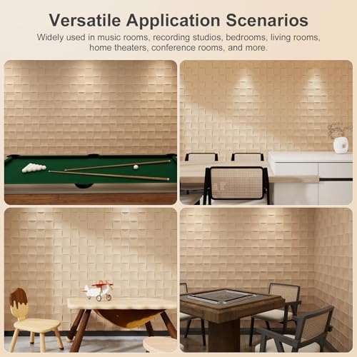 Checkered Acoustic Panels 4-Pack 23.6"x23.6" 3D Wood Grain Sound Absorbing Panel - Image 7