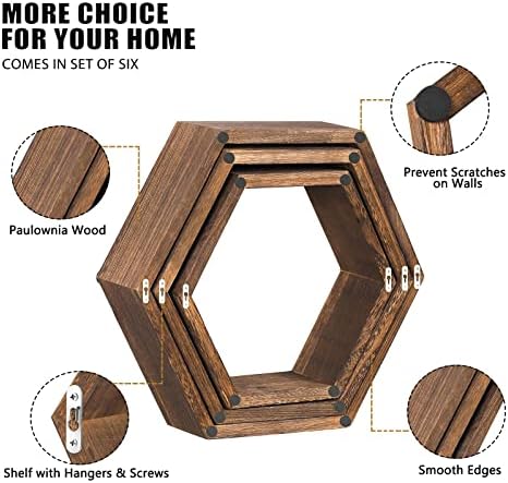 NOVIMANGO Honeycomb Floating Shelves Set of 6, Hexagon Floating Shelves - Image 5