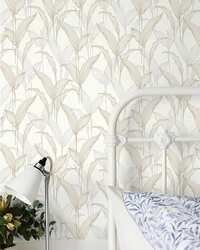 Heroad Peel and Stick Wallpaper Boho Contact Paper Modern Neutral Beige Leaf by HeroadBrand