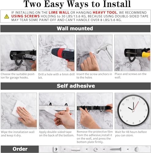 Black Broom Holder Wall Mount, 5 Racks 4 Hooks Mop and Broom Organizer - Image 4