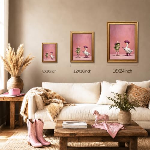 Vintage Gold Framed Western Wall Art, Funny Cowboy Frog and Duck Pictures Wall - Image 3
