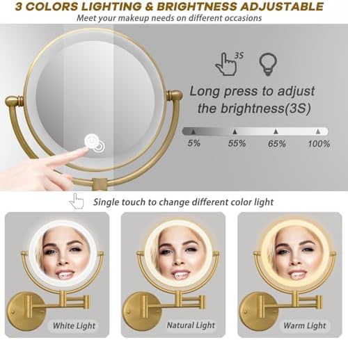8" Lighted Make up Mirror Wall Mounted 10X Magnifying Hardwired - Image 3