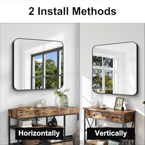 Black Bathroom Mirror, 38x40 inch Aluminum Metal Frame Rectangular Vanity Mirror - Image 6