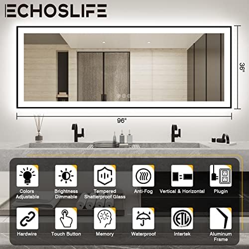 EchosLife 96x36 Large LED Bathroom Mirror - Image 2