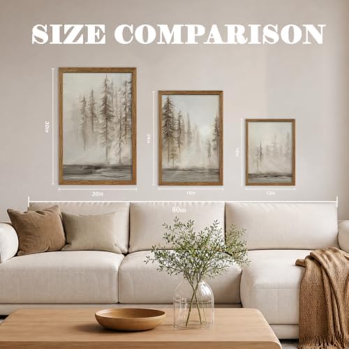 Urmoya Triptych Neutral Misty Forest Framed Canvas Wall Art, 12x16 inch x3 - Image 3
