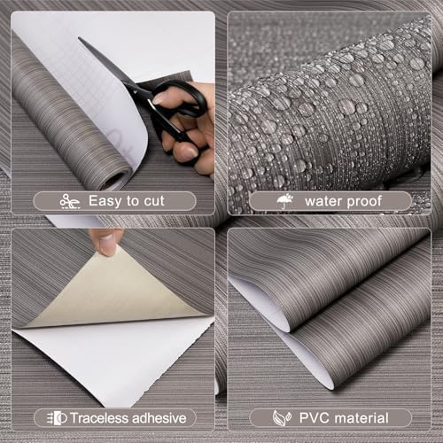 Grasscloth Peel and Stick Wallpaper, A Set of 15.7"x472" Brown Self-Adhesive - Image 2