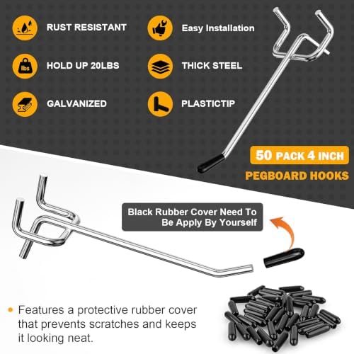 50 Pack 4 Inch Pegboard Hooks, Peg Board Organizer Accessories - Image 3