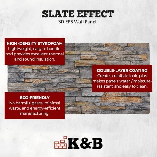 K&B Panels 3D Wall Panels, Slate Effect Styrofoam Wall Panelling Kit, - Image 5