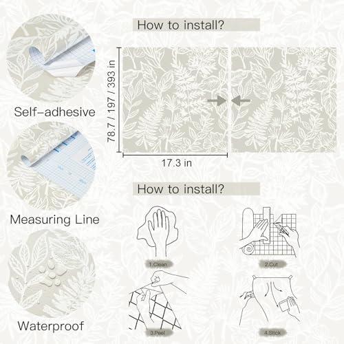 Safiyya Leaf Peel and Stick Wallpaper Beige and White Contact Paper Peel and - Image 6