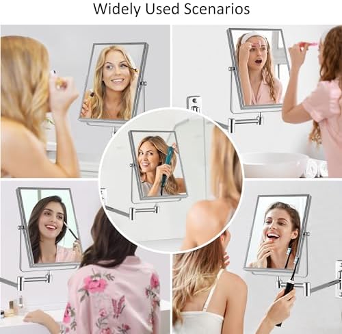 QiMH 3X Magnifying Wall Mounted Vanity Makeup Mirror | Rectangular 8x6 Inch - Image 4