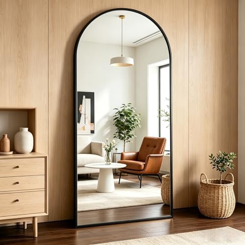 76"x34" Black Arched Full Length Floor Mirror Aluminum Frame - Image 3