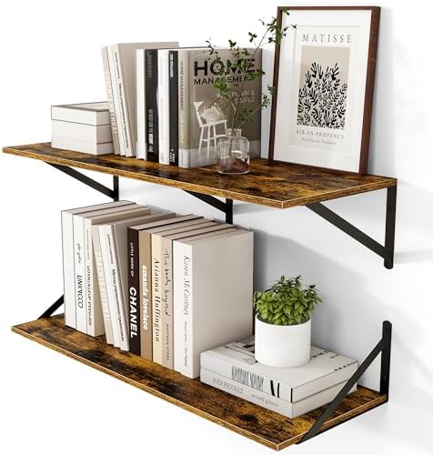 Heimlove 32W x 12D Deep Floating Shelves Set of 2 Rustic Brown by Heimlove