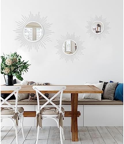 Sunburst Spoked White Large Wall Mirror Boho Home Circle Art Mirror Modern - Image 6