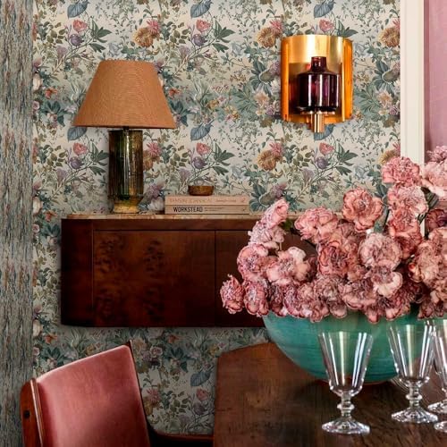 MuralPeel Vintage Grey Green Pink Red Wildflower Forest Jungle Plants Peel and - Image 6