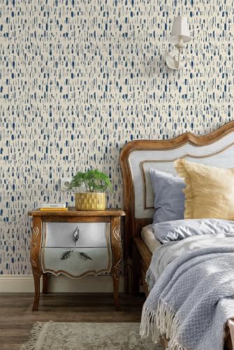 Safiyya Blue and White Peel and Stick Wallpaper 17.3in x78.7in Blue Dots - Image 2