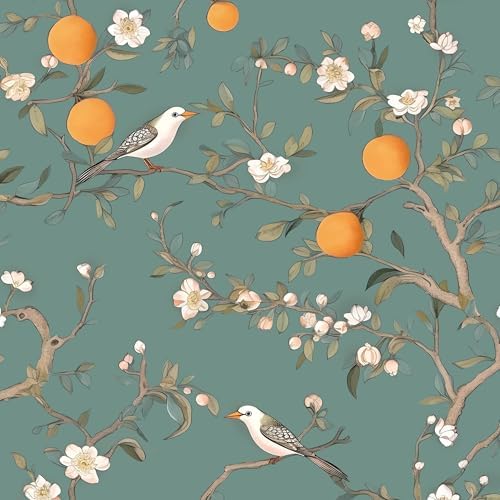 Laatse Vintage Green Bird Floral Wallpaper Peel and Stick 17.5"x118" by Laatse