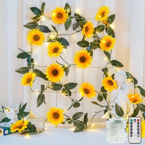 suddus Sunflower Garland with 60LED Fairy Light Battery Operated Clear Wire by SUDDUS