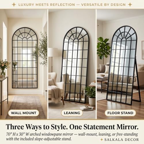 70x30Inch Large Arched Window Pane Mirror| Black Arched Mirrors - Image 5