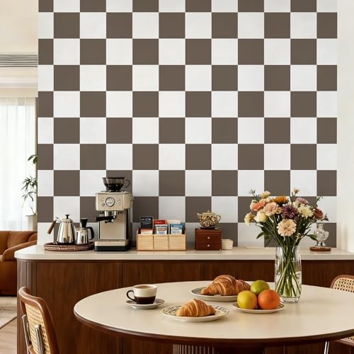 Ismoon Plaid Peel and Stick Wallpaper Vintage Brown Contact Paper 17.3"x393" - Image 5