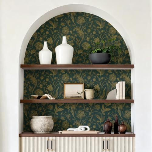 Dark Green and Gold Floral Peel and Stick Wallpaper 17in x118in - Image 4