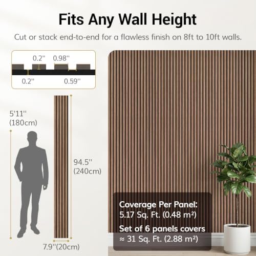 TONOR Wood Panels for Wall, 6 Pack 94.5'' x 7.9''-30.96 sq.ft Acoustic Wall - Image 4