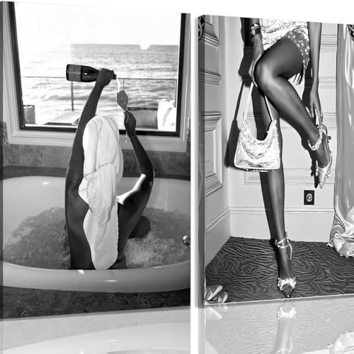 2pcs Fashion Women Canvas Wall Art Black and White Wall Art Aesthetic Posters by Unknown