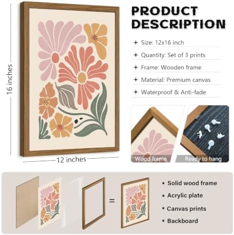Boho Flower Wall Art Decor Abstract Floral Canvas Prints Botanical Plant Wall - Image 2