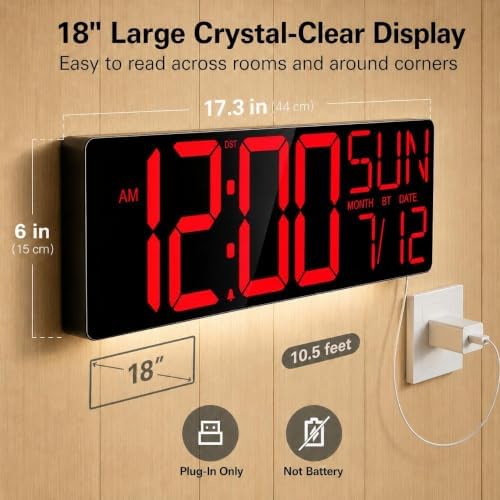 JALL 18" Large Digital Wall Clock - Image 2